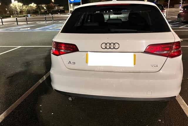 The white Audi A3 was stopped after being seen on the M6 northbound at junction 2. Checks showed the driver to be a provisional licence holder with no supervision. Vehicle seized and driver reported.