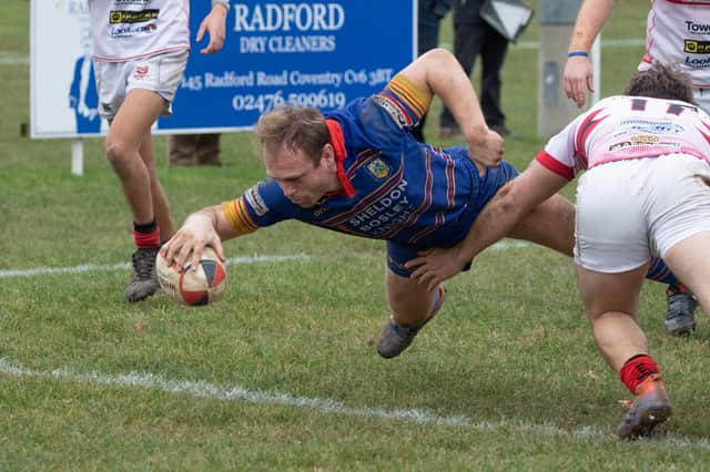 Leamington forward, Gareth Shuttleworth scoring,. Pic by Ken Pinfold.