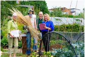 Maggie Field, Kenilworth Town Clerk with Chris Coton Chairman of the Kenilworth Allotment Tenant’s Association and Ann Barry a committee member of the Kenilworth Allotment Tenant’s Association at the Odibourne Allotments site. Photo by Mike Baker