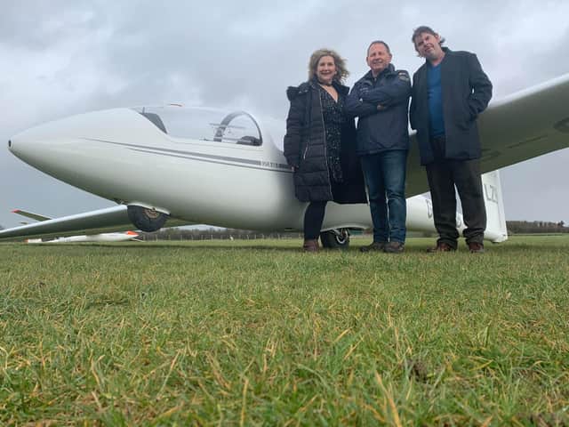 Lucie Green and Stephen Pratt with flight leader Rob Barsby.