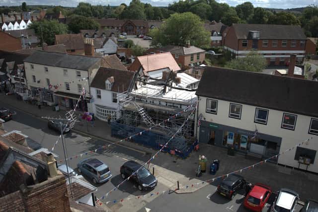 The Three Tuns in Alcester was damaged when a fire broke out in April 2021. (Photo Bond Wolfe).