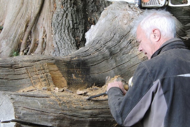 Carver Graham Jones starting his seat project, which later had to be abandoned. Photo by Geoff Ousbey