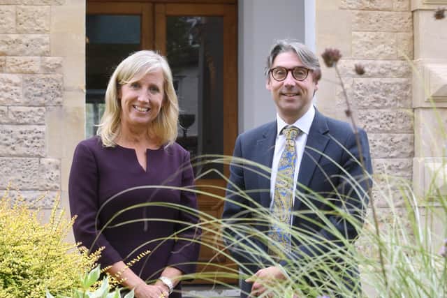 The Kingsley School's Chair of Foundation Governors Sally Austin (left) with Richard Nicholson, Principal of Warwick Schools Foundation, outside The Kingsley School in Leamington. Picture supplied.