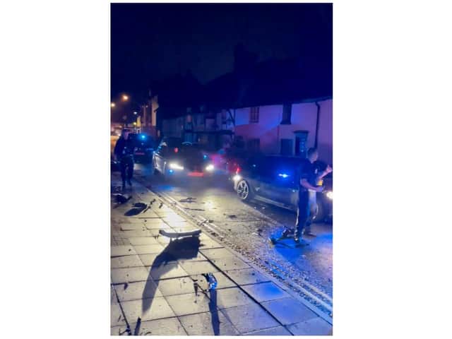 A car crashed into several parked vehicles in St Nicholas Church Street. Photo by Nicholas Goode