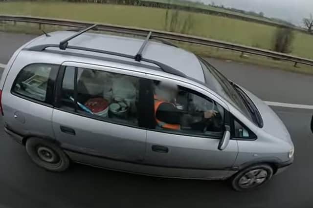 Still image taken from the video posted by Warwickshire Police of the footage it caught of various drivers committing offences during Operation Tramline.