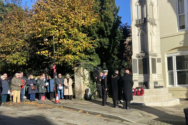Warwick and Leamington MP Matt Western was among the dignitaries paying respects at the war memorial. Photo supplied by Matt Western