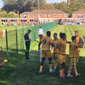 Racers players celebrate Aaron Opoku’s winner on Saturday.