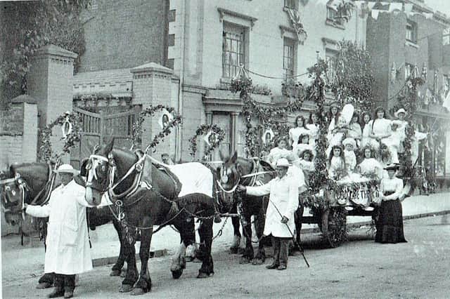 This photo was taken in The Square, Kenilworth, marking the 1902 Coronation of Edward VII on August 9.
On the side of the float reads; 'God Save The King and Queen'.