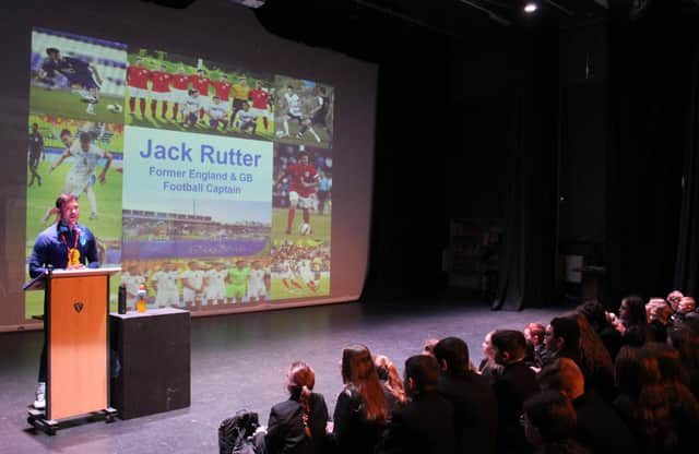 Former international Paralympic footballer Jack Rutter shared his harrowing yet inspirational experiences with students The Avon Valley School and Performing Arts College in Rugby.