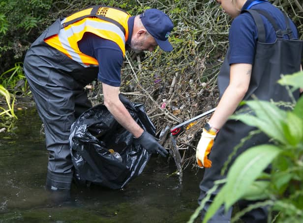 The clean up at the River Sherborne at Charterhouse, Coventry. Photo supplied by Severn Trent