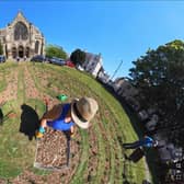 A photo of the work taking place on the new living labyrinth in the grounds of All Saints' Parish church in Leamington. Credit: Dominic Day.