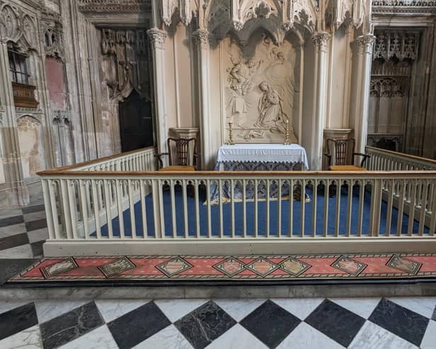The sanctuary kneeler in the Beauchamp chapel at St Mary's has worn out and needs replacing. Photo supplied