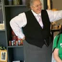 Caroline pictured with funeral director Amanda Morey at the beginning of her charity head shave.