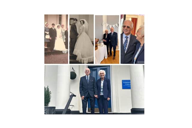 A collage of photographs from the Hartshorne's wedding 60 years ago and their diamond wedding celebration last week (Thursday April 4).
