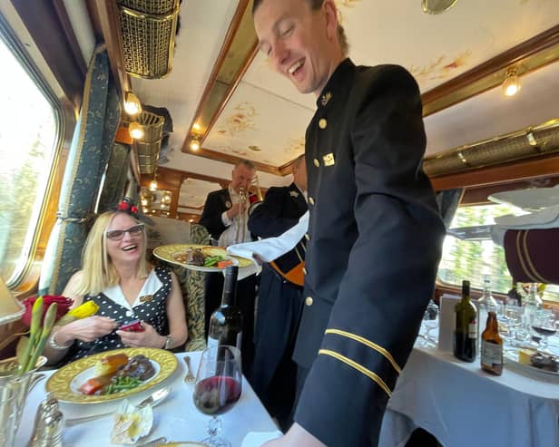 Lunch is served ... while the Northern Belle's resident musicians serenade champagne-sipping passengers