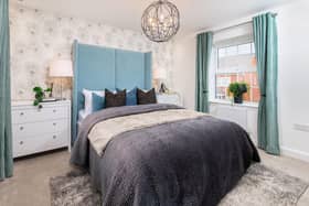 A bedroom in the Avondale show home at Callendar Farm