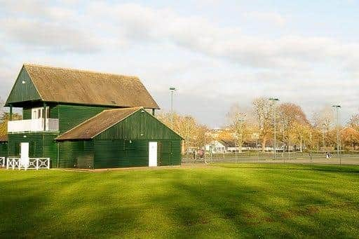 The tennis courts and pavilion at Victoria Park in Leamington.