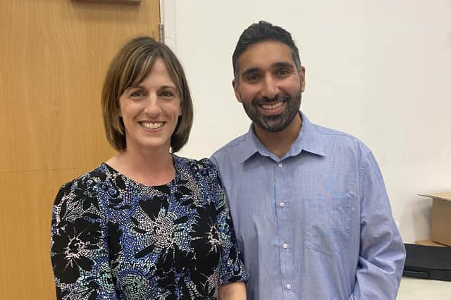 Anna Wilson, careers adviser at Harris, with Baasit Siddiqui of Googlebox