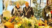 Tasha Moore of Jean's Flowers with Rugby Mayor Simon Ward.