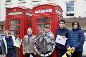 The 12th Leamington Scouts, who meet in nearby Trinity Street, recently installed the latest exhibition at Art Box, which is the red telephone box at Christchurch Gardens in the town centre.