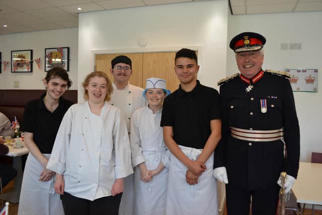 Lord Lieutenant of Warwickshire, Tim Cox with students. Photo supplied