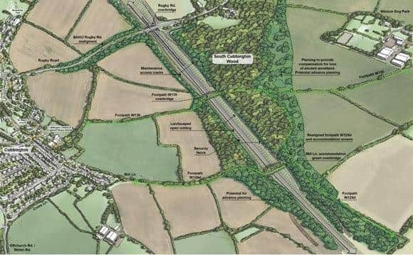 HS2's updated designs for the section of the line which goes through South Cubbington Wood. Image courtesy of HS2.
