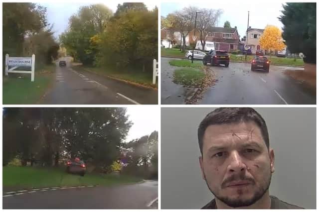 Footage from the police chase - at some points Amarildo Shabani (pictured bottom right) was driving on th wrong side of the road.