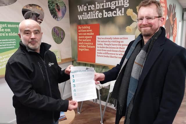 John Slinger, the Labour Party’s candidate for Rugby at the next general election, with the CEO of Warwickshire Wildlife Trust, Ed Green.