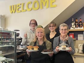 The No Meating Place team: back, left to right, Mitch Harrison and Annie Nelson, with front, Sadie Farrell and Maralyn Pickup.