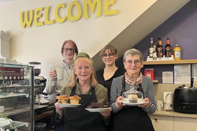 The No Meating Place team: back, left to right, Mitch Harrison and Annie Nelson, with front, Sadie Farrell and Maralyn Pickup.