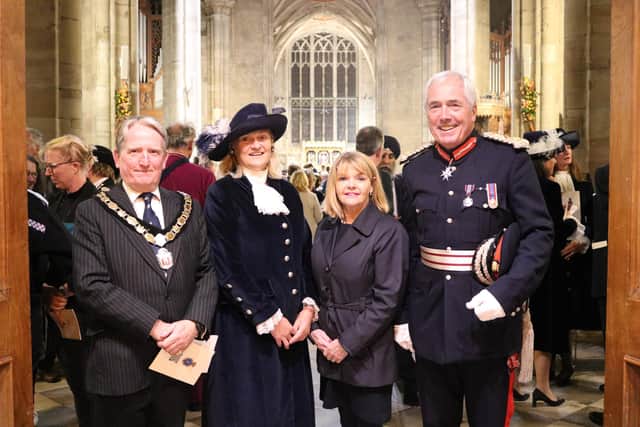 Left to right; Chris Kettle, chair of Warwickshire County Council, Sophie Hilleary, High Sheriff of Warwickshire 2023/24, Monica Fogarty, chief executive officer of Warwickshire County Council and Tim Cox, the Lord Lieutenant of Warwickshire. Photo supplied by Warwickshire County Council