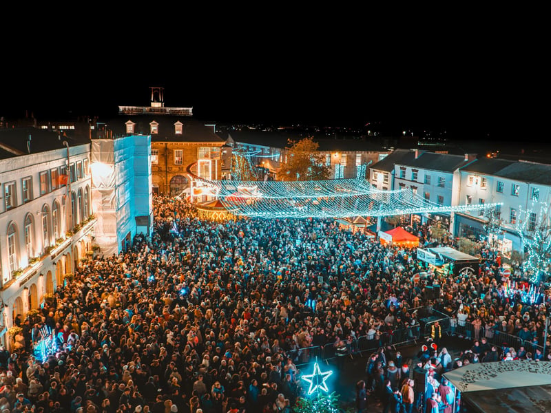 Crowds gathered in the market square for the switch on event.