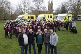 Residents and children from Hampton Lucy School waved off the Ambulance Aid team who are taking two former NHS ambulances to Poland to help those in need