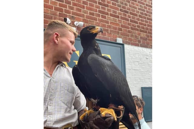 The opening, which was held on Thursday (May 26), was also attended by Corax, a black eagle, from Warwick Castle’s Falconer’s Quest. Photo by Harvey Broad