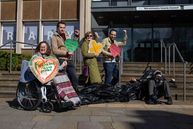 Supporters of Warwickshire Climate Alliance took part in the 'Divest from Crisis' Day of Action on March 24. Photo by Michelle Hardy