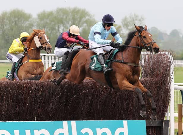 Rockstar Ronnie clears the last in the Poundland, Where Great Prices Rule Handicap Chase at Warwick races on Monday  Picture by David Pratt
