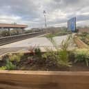 The planters in place for the new Coronation Corner seating area at Leamington Station, which will be completed in February.