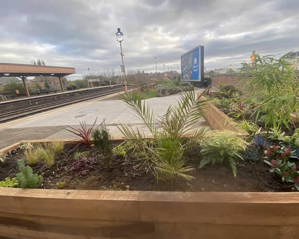 The planters in place for the new Coronation Corner seating area at Leamington Station, which will be completed in February.