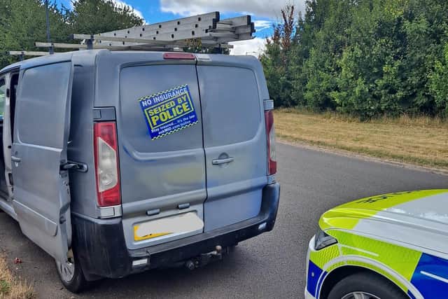 A cloned van found by police near Warwick 'appears to have had a disagreement with a hammer and front tyres resembling an F1 tyre' according to officers.