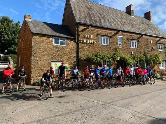 The Frank Wise bike ride always begins and ends at the Griffin Inn, Chipping Warden, where welcome refreshments are available