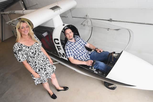 Katherine Skerry, site manager at AC Lloyd Space Business Centre Warwick, with Radovan Gallo, co-founder of Flux Aviation. Photo supplied
