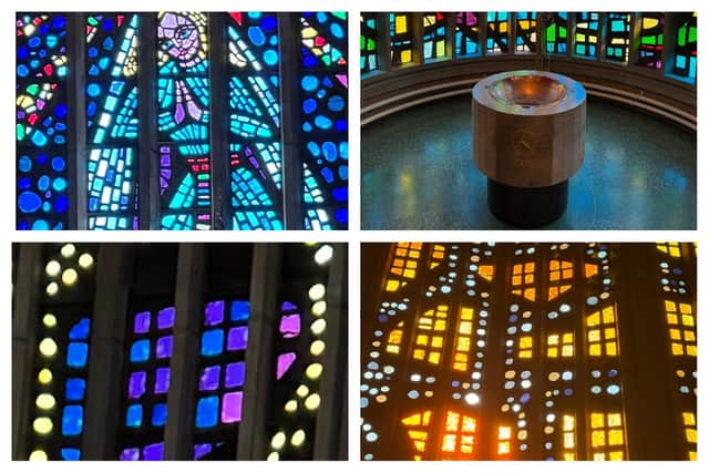 Some of the stained glass windows at the Catholic Church of Our Lady in Lillington. Pictures supplied.