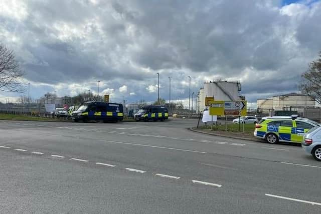 Warwickshire Police have maintained a strong presence around Kingsbury Oil Terminal with more than 100 arrests now made. Photo: Warwickshire Police