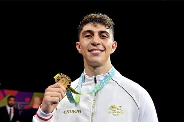 Leamington boxer Lewis Williams with his gold medal for winning the heavyweight division of the Birmingham 2022 Commonwealth Games. Picture courtesy of Reece Singh promotions.