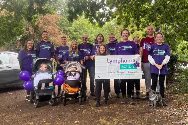 R&Co Communications’ Sam Smith (second from left) with his family during their recent 14.4-mile Brampton Valley Way walking challenge to raise money for Lymphoma Action. Picture supplied.