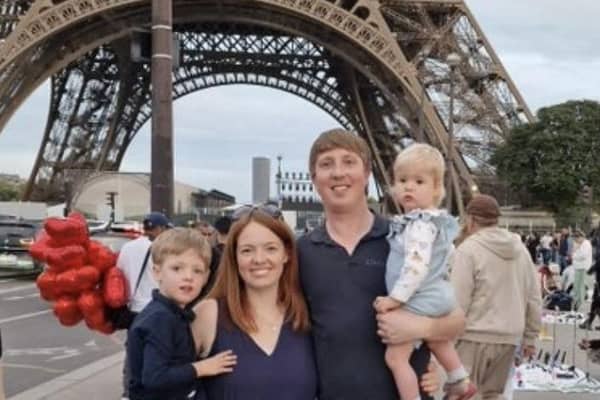 Kelly, Mike and their children on holiday.