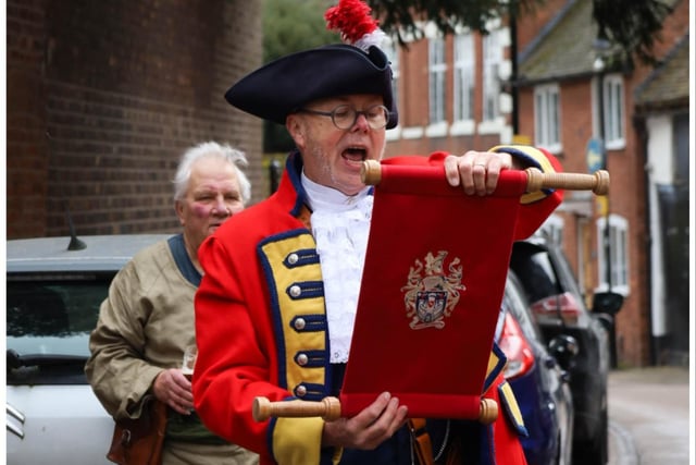 Warwick's Town Crier, Michael Reddy announcing the opening of the pub. Photo by Owen Thompson and Luke Cave, students at the Warwickshire College Group and University Centre.