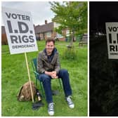 Tom Garner held an all-day solo protest against voter ID at the local elections in Kenilworth.