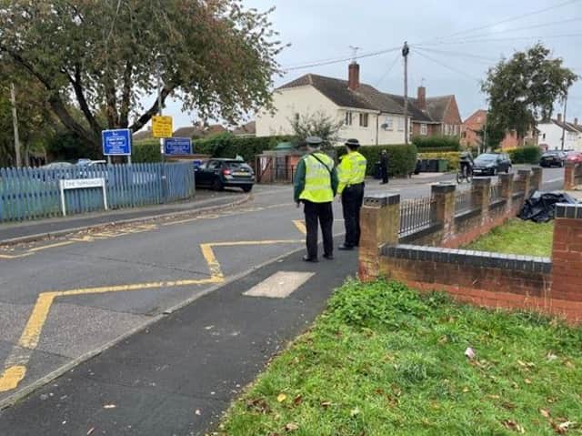 Officers from Leamington's Safer Neighbourhood Team (SNT) at Kingsway Primary School.