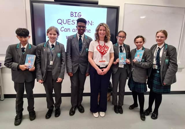 Ele Fountain celebrates World Book Day with students.